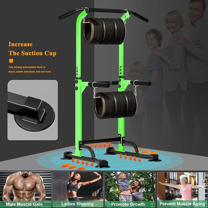 DlandHome Power Tower Pull Up Bar Dip Station,Adjustable Height Dip Stand | Multi-Function Fitness Equipment for Strength Training Home Gym,Stable Steel Frame for Pull Ups Dips Push Ups,Supports 330LBS