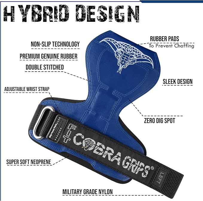 Cobra Grips Weight Lifting Gloves with Adjustable Neoprene Padded Wrist Wraps - Heavy Duty Alternative to Power Lifting Hooks for Deadlifts
