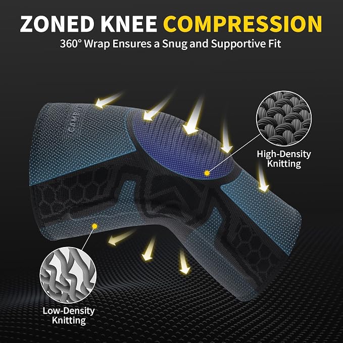 CAMBIVO Knee Brace for Men & Women, 2-Pack Compression Sleeve with Gel Pad | Patella Gel Pad with Side Stabilizers for Knee Pain Relief. Ideal for Running, Weightlifting & Arthritis, Workout, Daily Use