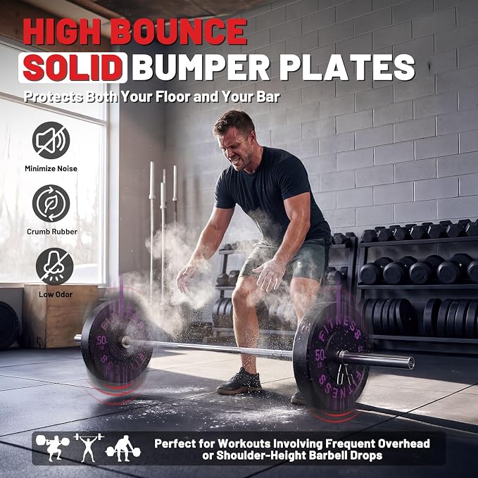 2" Bumper Plates Set Olympic Weight Plates for Barbell Strength Training | Papababe 2Inch Weights Plates Set, Floor Protective Plates, 20-600lbs Rubber Bumper Plates for Weightlifting, Bench Press