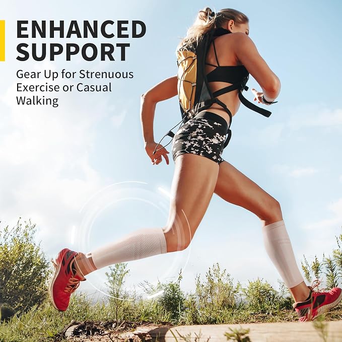 CAMBIVO Calf Compression Sleeve for Men Women Footless | Graduated Compression, Shin Splint Relief, Moisture Wicking, Running Standing Travel, 4D Knit Anti-Slip, Varicose Veins