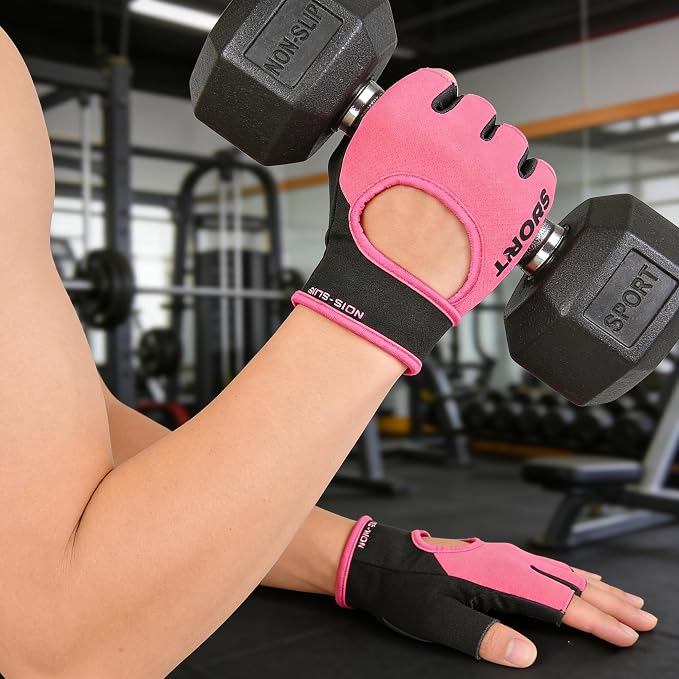 Workout-Gloves for Men Women Fingerless-Weightlifting Non-Slip Sport-Gloves | Women lightweight breathable Fabric, Non-Slip palms adjustable wrist straps for gym fitness training and cycling