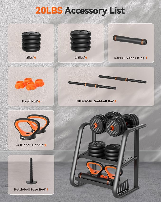 FEIERDUN DS2 Adjustable Dumbbells, 20/30/40/45/70/90lbs Free Weight Set with Connector, 5 in1 Dumbbells Set Used as Barbell, Kettlebells, Push up Stand, Weight Plate, Fitness Exercises for Home Gym Suitable Men/Women