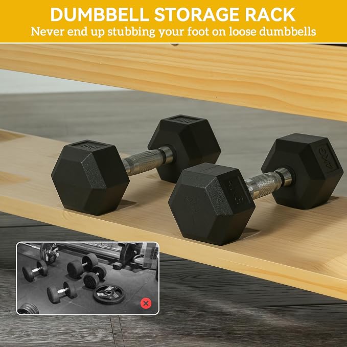 Soozier Adjustable Weight Bench with Dumbbell Rack Wooden Gym | Flat or Incline Design, Home Gym Weight Lifting Training
