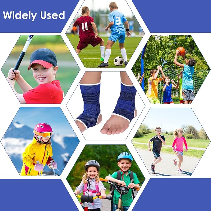 Haysandy 4 Pieces/ 2 Pair Kids Ankle Support Brace Elastic Kids Compression Socks Knitted Ankle Sleeve for Jogging Running Fitness(Dark Blue,10-15 Years)