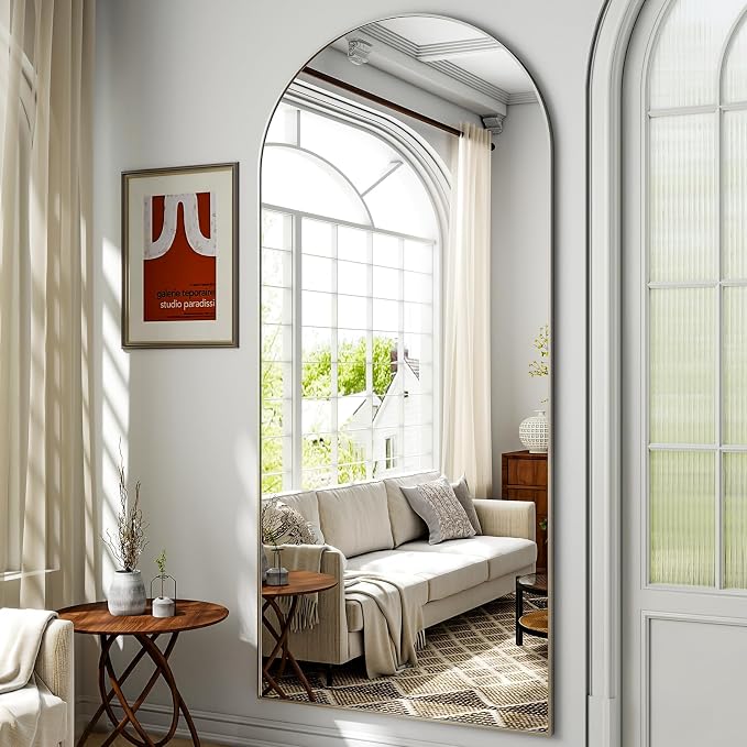 Arched Full Length Mirror 69"x25" Leaning Hanging Decor Silver | Standing Body Mirror with Aluminum Frame for Bedroom Cloakroom Living Room Make-up Gift