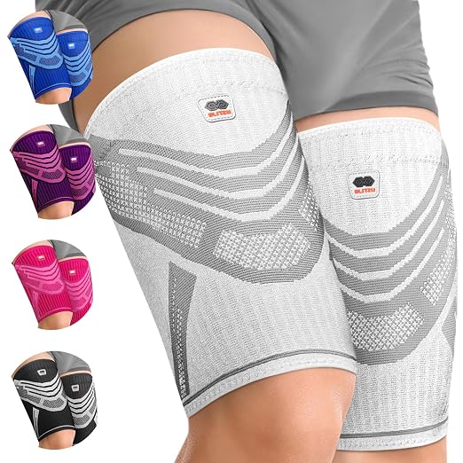 BLITZU Thigh Compression Sleeve, Hamstring Support Brace for Men Women M | Upper Leg Wrap for Running, Gym Workout, Muscle & Injury Recovery, Quad & Groin Comfort, Improved Circulation, Daily Wear