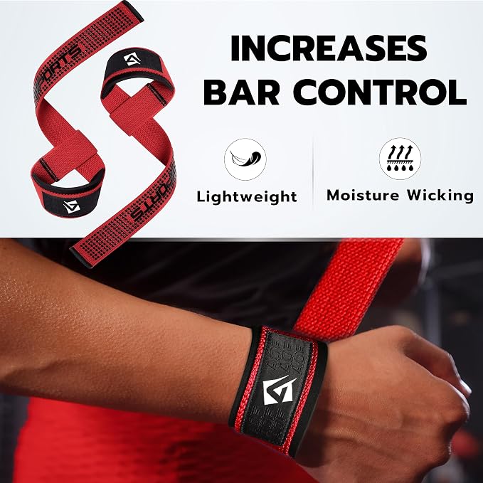 AQF Weight Lifting Straps, Padded Cotton Gym Wrist Straps for Deadlifts | 23" Extra-Long, Heavy-Duty Webbing, 5mm Neoprene Cushioning, Open-Loop Design, Sold as Pair, Ideal for Rows & Pull Workout