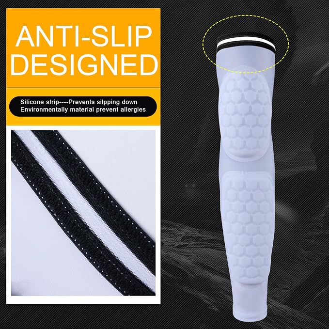 GUOZI Padded Arm Sleeves 2 Pack Elbow Forearm Pads for Football Volleyball | Honeycomb Crashproof Padding With Compression Fit Provides Impact Protection For Youth Adult Basketball Baseball Soccer et.