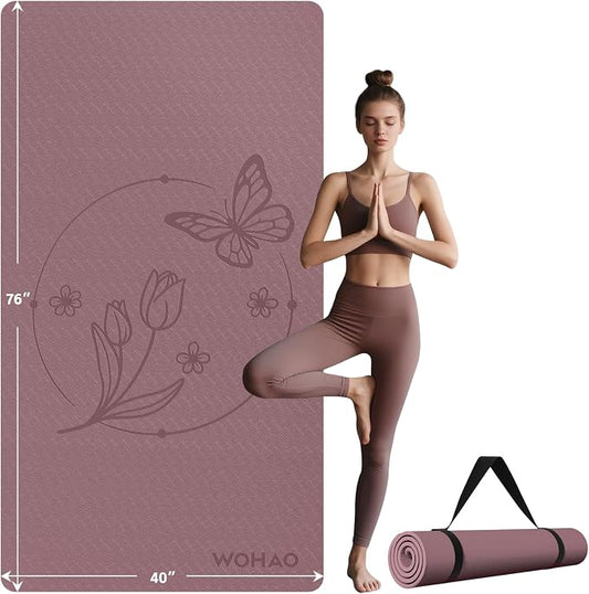 Large 76"x40"x0.4" Yoga Mat | Extra Width & Thick, Non-Slip Exercise Mat, Versatile for Stretching, Yoga Studio, Gym, Home & Indoor/Outdoor Workouts