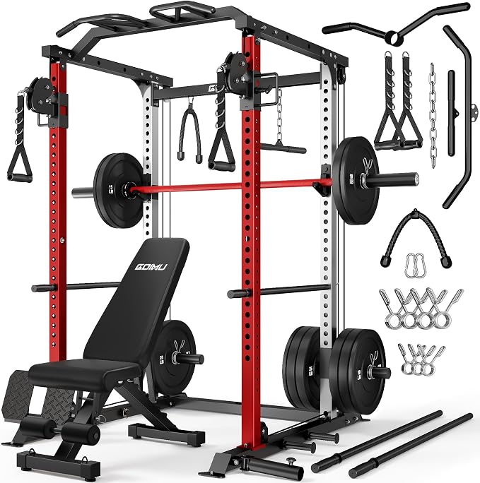 DP01 Power Cage, 2000LBS Squat Rack with Cable Crossover and Dual Independent Pulley System, Full Cage for Full Body Training, Power Rack with More Training Attachments for Home Gym