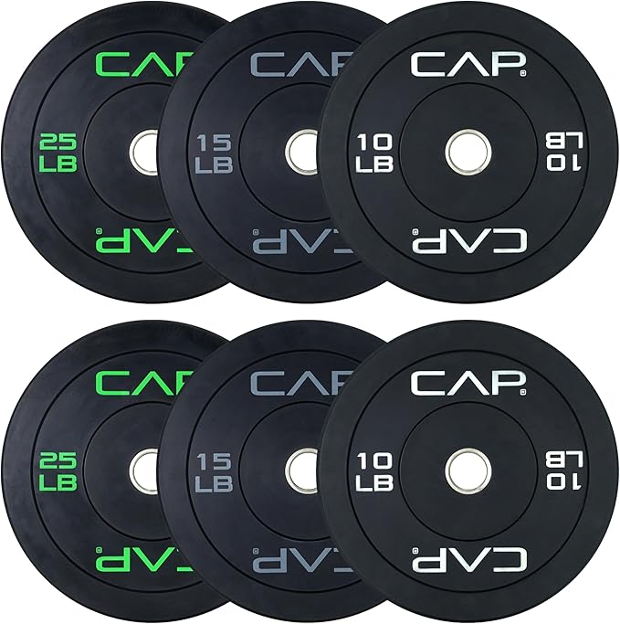 CAP 2-inch Olympic Bumper Plate Weight Set | 100-370 lbs | Multiple Colors | Storage Rack Optional