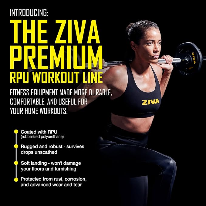 ZIVA 35lb Studio Barbell Weight Set – Adjustable Home Gym Kit with Standard Rubber Urethane Plates, 5' Chrome Bar (1.18" diam) & Collars | Extra Plates Not Included