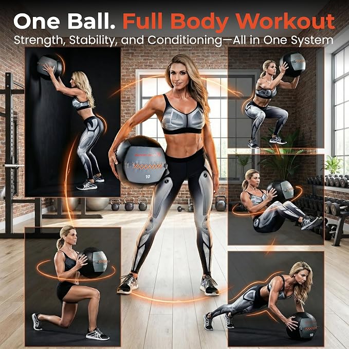 Bionic Body Soft Medicine Ball Weighted Slam Wall Ball for Cardio Workout and Core Training – Ideal for Squat, Lunge, and Partner Toss