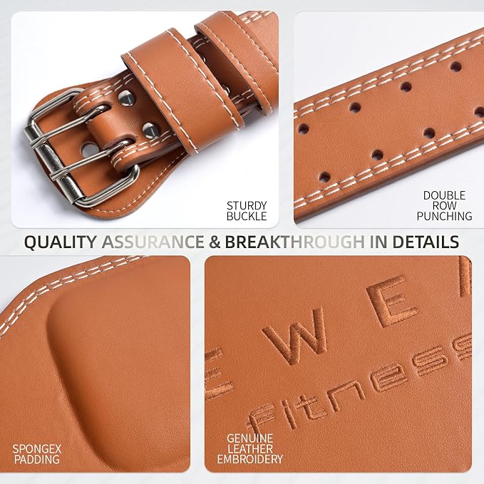 Genuine Leather Weight Lifting Belt, 4”& 6” Padded Lumbar Back Support, 10 Adjustable Holes, Gym Weight Belt Ideal for Deadlift, Powerlifting, Bodybuilding and Squat