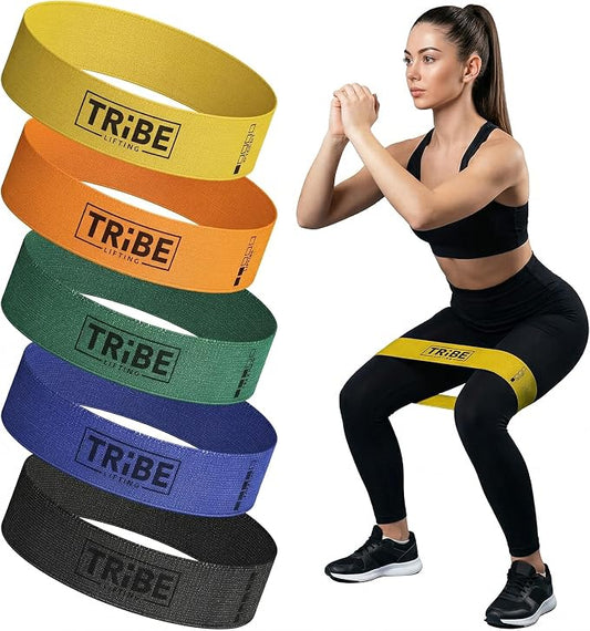 Fabric Resistance Bands for Working Out, 5-Band Set for Legs and Glutes | Booty bands for women and men, 5 resistance levels, for glute activation, hip training, squats, lunges and physical therapy