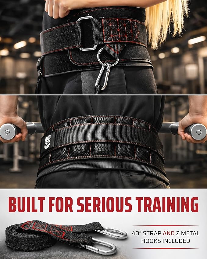 THEFITGUY Original Dip Belt with Strap for Dips, Pull-Ups, Squat Attachment | Secure hook-and-loop closure, structured back support, 45-degree D-rings, 40in strap, 2 hooks, up to 250lb