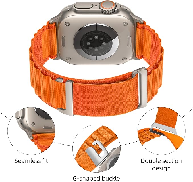 Alpine Nylon Sport Bands Compatible with Apple Watch Ultra Band 49mm 46mm 45mm 44mm 42mm Men Women, Stretch Loop Strap with D-Hook for iWatch Series 10 Ultra SE 9 8 7 6 5 4 3 2 1 (Orange, 38mm/40mm/41mm/42mm(Series 10))