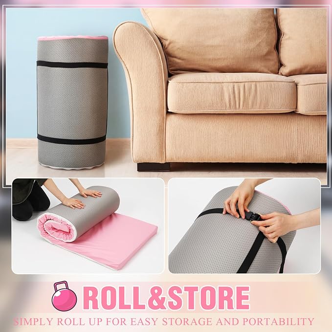 Lyrow 2 Inch 72"x24" Thick Foldable Yoga Mat with Carry Strap, Non-slip Portable Foam Gym Mat for Yoga, Pilates and Stretching