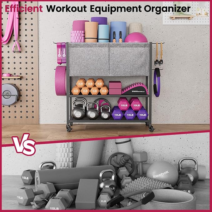 Yoga Mat Storage Rack Workout Equipment Organizer Home Gym Organization | Yoga Mat Holder for Dumbbell Kettlebell, Exercise Equipment Storage for Gym Accessories, Gym Essentials for Women Men