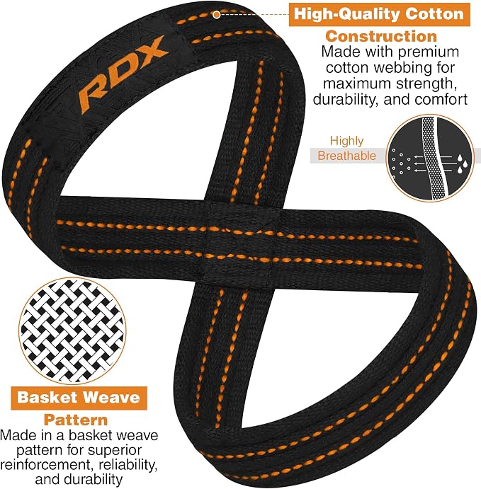 RDX Weight Lifting Straps Figure 8, Anti Slip Strap with Cuffs Wrist Support for Gym Workout Deadlift Powerlifting Bodybuilding Weightlifting, Fitness Strength Training, Hand Bar Grip for Men