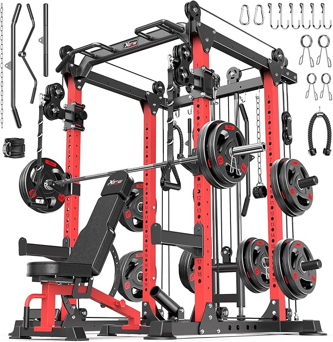 Power Rack Power Cage Multi-Function Squat Rack with Cable Crossover System Selectable More Training Attachment Power Rack for Garage & Home Gym