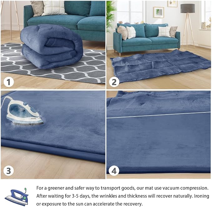 Baby Play Mat for Floor Nursery Rug Muscle Mat Area Rug Playroom Rug 47"x47" Playpen Mat Elastic Foam 1.3" Thick Crawling Mat for Babies,Toddlers, Infants, Kids,Sapphire Blue