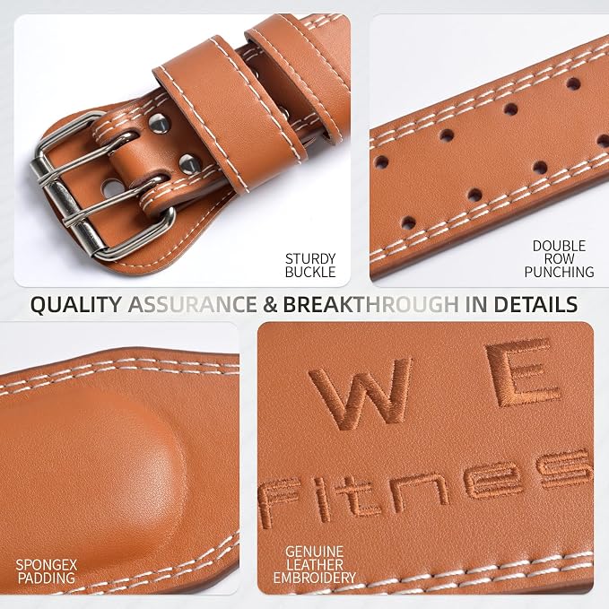 Genuine Leather Weight Lifting Belt, 4”& 6” Padded Lumbar Back Support, 10 Adjustable Holes, Gym Weight Belt Ideal for Deadlift, Powerlifting, Bodybuilding and Squat