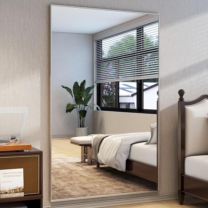 Easly 40"X86" Full Length Mirror with Stand, Silver Large Floor Mirror | Rectangular Full Body Mirror for Bedroom, Living Room or Closet, Wall-Mounted or Freestanding, Aluminum Alloy Frame