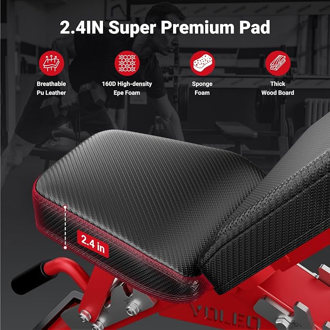 YOLEO Adjustable Weight Bench with Bench Press Stand, Foldable Workout Bench with Extended Head/Elbow Pad(for Users up to 7')