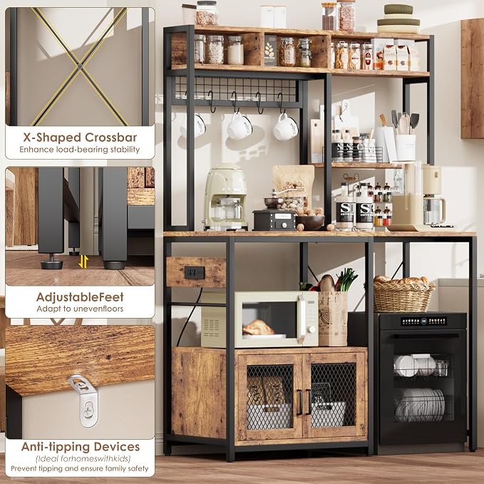 Garvee Microwave Stand & Fridge Stand, Baker's Rack with Power Outlet