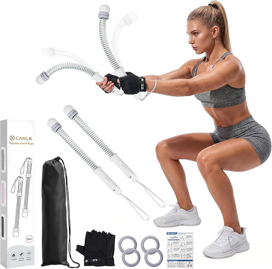 Ropeless Battle Ropes with Adjustable Weight, 2 Pack, Gray | Adjustable weighted ropeless battle ropes with removable resistance rings for full-body HIIT workouts.