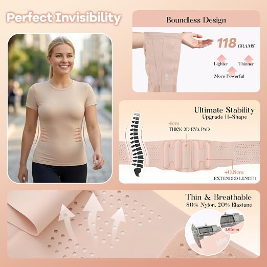 Ultra Thin Back Brace for Back Pain Relief, Pink, M(WAIST:28"-31")