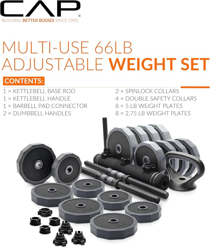 CAP Adjustable Weight Set, Multi-Use Adjustable Dumbbell Set for Home Gym Strength Training, Quick Change Free Weights System, Compact Workout Equipment, Multiple Weight Options