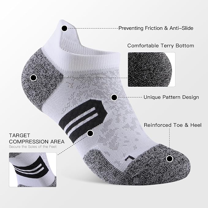 BUDERMMY Womens Ankle Compression Socks with Arch Support Athletic Low cut Running Socks for Women Workout Cushion 5 Pairs