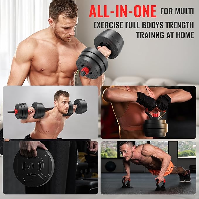 Fitvids Adjustable Dumbbell Set, 40/60LBS Free Weight Set, Multi-Functional Portable Changeable Dumbbell Barbell Kettlebell Set for Home, Multiple Style