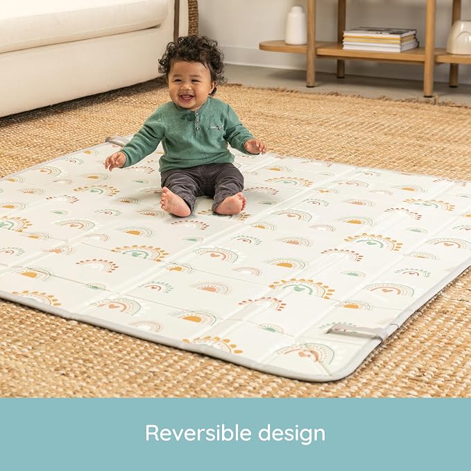 Infantino Foldable Foam Play Mat Reversible 57x57 in, Rainbows | Reversible design with two sides to play, Lightweight & portable, Water-resistant & wipeable, Folds flat for easy storage