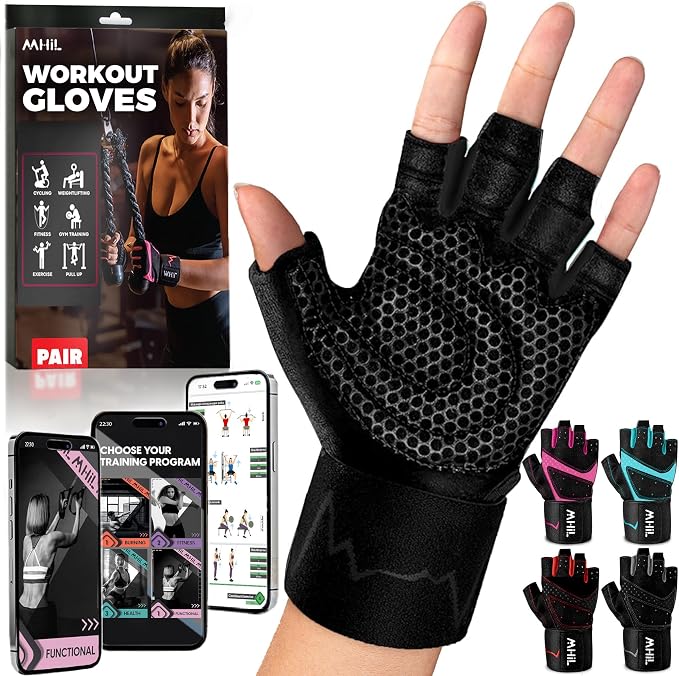 MhIL Workout Gloves for Women – Breathable Gym Gloves for Women with Palm Protection and Enhanced Grip – Padded Weight Lifting Glove for Womens with Wrist Wraps Support Weightlifting Exercise Cycling