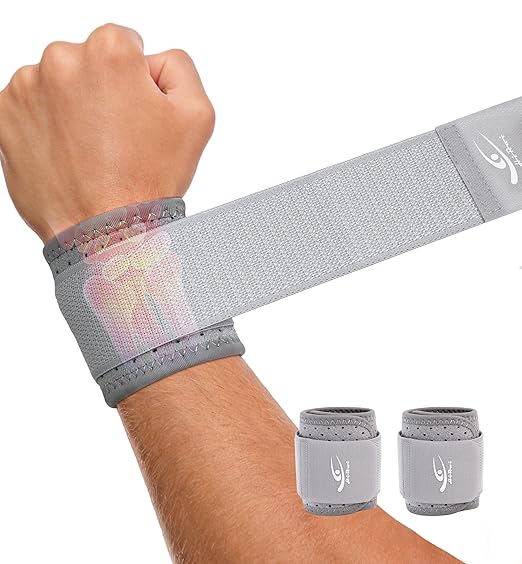 Wrist Brace (2 PCS) - Adjustable Compression for Carpal Tunnel Arthritis Tendonitis Sprain Pain Relief | Wrist Support Wrist Wraps for Both Hands, Ideal for Sports & Gym Workouts (Gray)