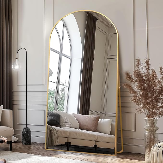 Beauty4U 71" x 32" Arched Full Length Mirror with Stand, Gold Floor Mirror | Large Standing, Leaning, or Wall-Mounted Tempered Full Body Mirror with Metal Frame for Bedroom, Closet, Modern Home Decor