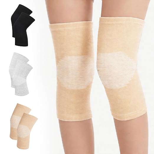 Premium Bamboo Knee Compression Sleeve, 1 Pair Slip-One Knee Support, Elastic Warm Knee Brace for Knee Pain, Joint Recovery, Sports, Daily Wear for Adults (Skin, Medium)