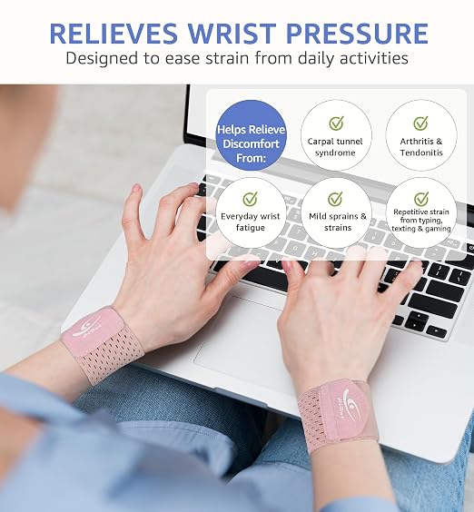 Wrist Compression Wraps 2-Pack, Wrist Brace Wrist Support for Sports, Mouse Hand, Mother's Hand, Carpal Tunnel Arthritis, Tendonitis - Premium Elastic & Breathable Mesh Fabric, One Size (Pink)
