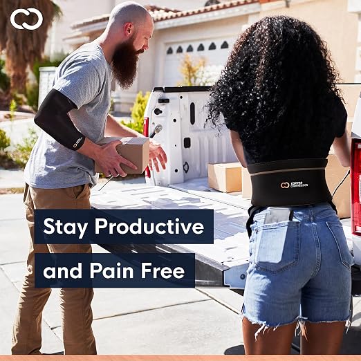 Copper Compression Back Brace. Copper Infused Lumbar Support for Lower Back Relief, Sciatica, Herniated Disc, Scoliosis, Pain & Strains. Adjustable & Breathable. Fits Men & Women (Waist 28" - 34")