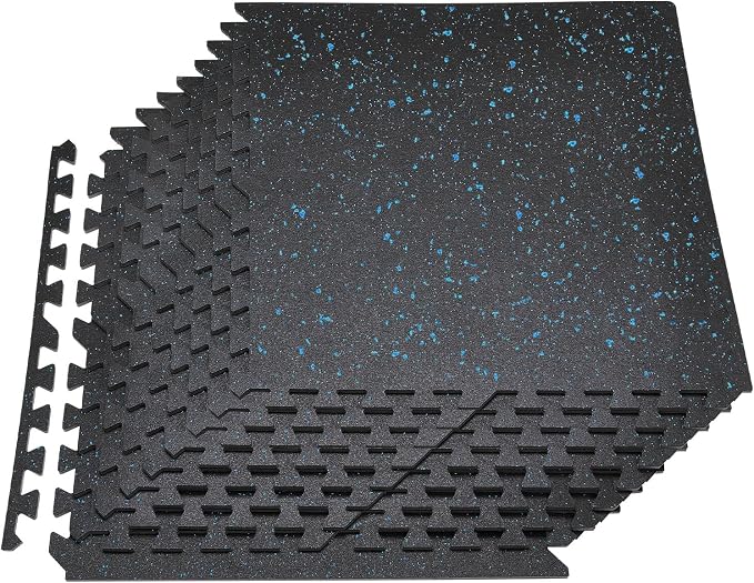 VEVOR 0.4Inch 96sq.ft 24 Tiles Gym Flooring for Home Gym, Rubber Top with High Density EVA Foam, 24 x 24In Gym Floor Exercise Equipment Mats, Interlocking Gym Mats, Puzzle Workout Mats, Black & Blue | Rubber Top with High Density EVA Foam, Lightweight ...