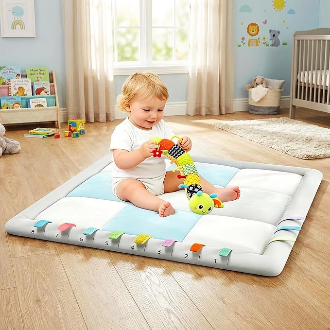 Baby Play Gym & Activity Mat, Baby Tummy time mat w 6 Detachable Toys, Promote Motor Skills & Sensory Development Mat, Newborn Infant Baby Essentials Gift.