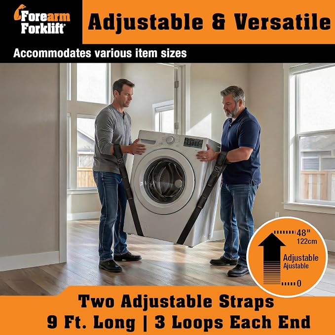 Forearm Forklift Furniture Moving Straps – 2-Person Lifting Strap for Moving Furniture, Appliances, Heavy Duty Carrying for Heavy Objects up to 800 lbs, Jet Black