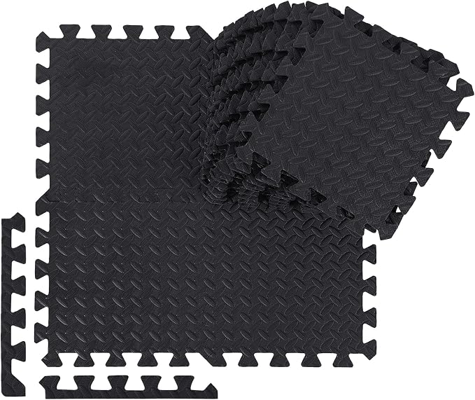 Ecally 100 Pcs 12 x 12 Gym Mat Foam Floor Mats for Home Gym Covers 96 Sq Ft Puzzle Exercise Square Interlocking Carpet Tiles with Border for Workouts Equipment Yoga Pilates (Black)