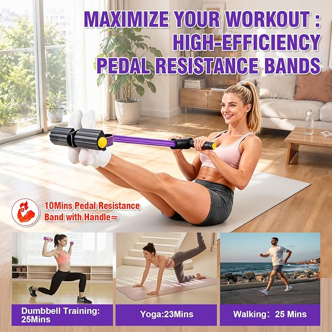 Foot Pedal Resistance Bands with Handles, 6-Tube Multifunction Exercise Bands, Durable Home Gym Fitness Equipment for Women & Men