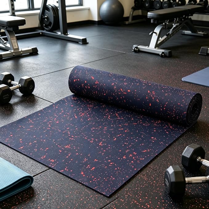 OrangeStar 4x10 FT Heavy Duty Rubber Gym Flooring | Non-Slip Shock Absorbing Garage Floor Mat for Home Gym, Basement, Workout Room, Playroom, Black & Red