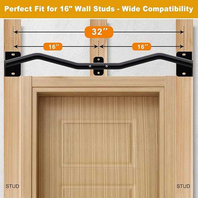 Kipika Wall Mounted Pull Up Bar - Heavy Duty 500 LB Capacity Doorway Chin Up Bar for Home Gym, Sturdy Steel Construction with Resistance Band Hooks | Hanging Exercise Bar for Full Body Workout